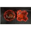 Image 4 : (2) ORANGE ART GLASS PEDESTAL BOWLS: LARGER ONE IS 6" TALL