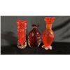 Image 1 : (1) RED & (2) ORANGE ART GLASS VASES: TALLEST IS 9"