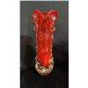 Image 2 : (1) RED & (2) ORANGE ART GLASS VASES: TALLEST IS 9"
