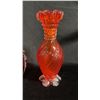 Image 4 : (1) RED & (2) ORANGE ART GLASS VASES: TALLEST IS 9"