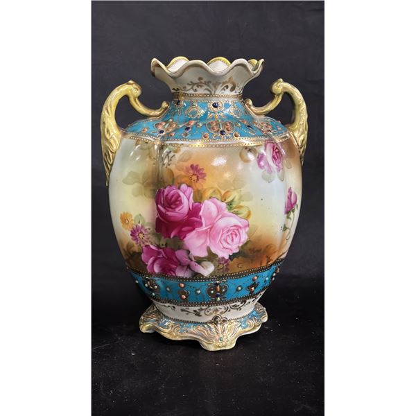 ANTIQUE HAND PAINTED MORIAGE VASE: POSSIBLY NIPPON: 8" T