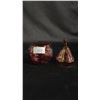 Image 2 : (3) PCS OF CRANBERRY GLASS: SMALL BUD VASE, LIDDED CONTAINER & PEAR-SHAPED LIDDED CONTAINER