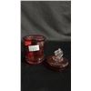 Image 4 : (3) PCS OF CRANBERRY GLASS: SMALL BUD VASE, LIDDED CONTAINER & PEAR-SHAPED LIDDED CONTAINER
