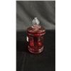 Image 5 : (3) PCS OF CRANBERRY GLASS: SMALL BUD VASE, LIDDED CONTAINER & PEAR-SHAPED LIDDED CONTAINER