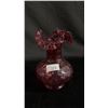 Image 3 : CRANBERRY GLASS 7.5"T POLKA DOT VASE & CRANBERRY GLASS RUFFLED EDGE 6.5"W COMPOTE