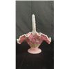 Image 2 : FENTON "THE LEGACY COLLECTION" ROSALENE IRIDESCENT GLASS TULIP BASKET: 9.5" TALL