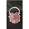 Image 3 : FENTON "THE LEGACY COLLECTION" ROSALENE IRIDESCENT GLASS TULIP BASKET: 9.5" TALL