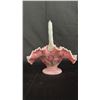Image 2 : FENTON "THE LEGACY COLLECTION" ROSALENE IRIDESCENT GLASS TULIP BASKET: 9.5" TALL