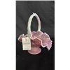 Image 1 : FENTON "THE LEGACY COLLECTION" ROSALENE IRIDESCENT GLASS TULIP BASKET: 9.5" TALL