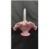 Image 3 : FENTON "THE LEGACY COLLECTION" ROSALENE IRIDESCENT GLASS TULIP BASKET: 9.5" TALL