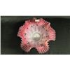 Image 2 : FENTON PINK & WHITE HAND PAINTED CRIMP AND RUFFLE BOWL - 12" DIAMETER