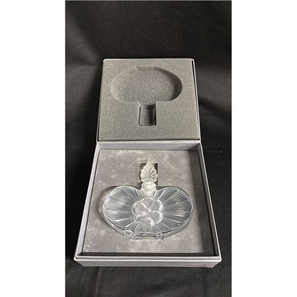 LALIQUE CRYSTAL CLARRISE BOTTLE WITH STOPPER: 5"W X 5"T - *IN ORIGINAL BOX WITH RECEIPT*