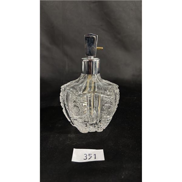 VINTAGE CUT GLASS PERFUME ATOMIZER BOTTLE: 5.5" TALL - *NO SQUEEZE BULB*
