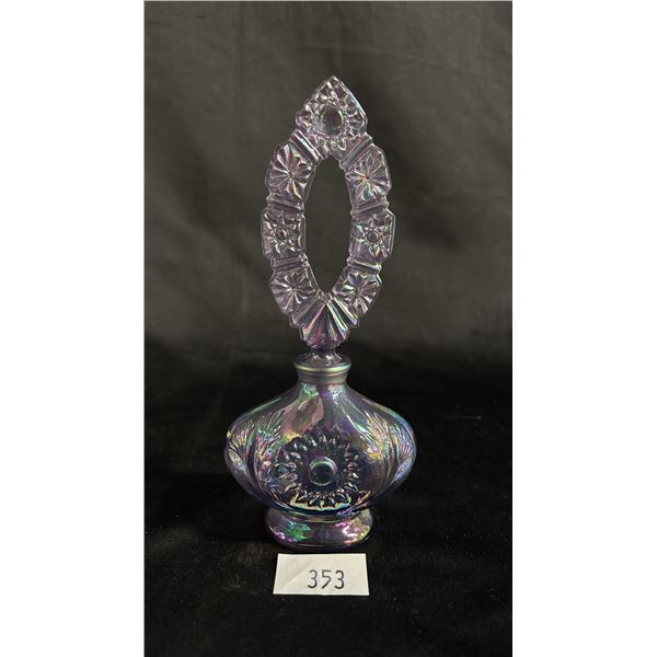 VINTAGE PURPLE OPALESCENT PRESSED GLASS PERFUME BOTTLE WITH STOPPER: 8" TALL