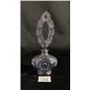 Image 1 : VINTAGE PURPLE OPALESCENT PRESSED GLASS PERFUME BOTTLE WITH STOPPER: 8" TALL