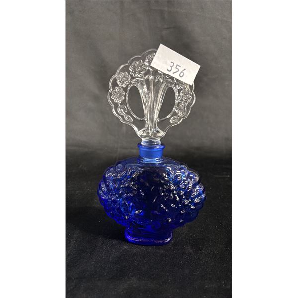 FENTON COBALT PERFUME BOTTLE WITH CLEAR GLASS STOPPER: 6.5" TALL