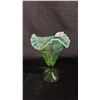 Image 1 : VINTAGE GREEN OPALESCENT 7"T VASE WITH A FLUTED BARS & BEADS PATTERN - POSSIBLY EAPG NORTHWOOD