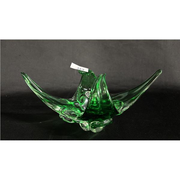 CANADIAN GREEN ART GLASS BOWL: 10.75" WIDE