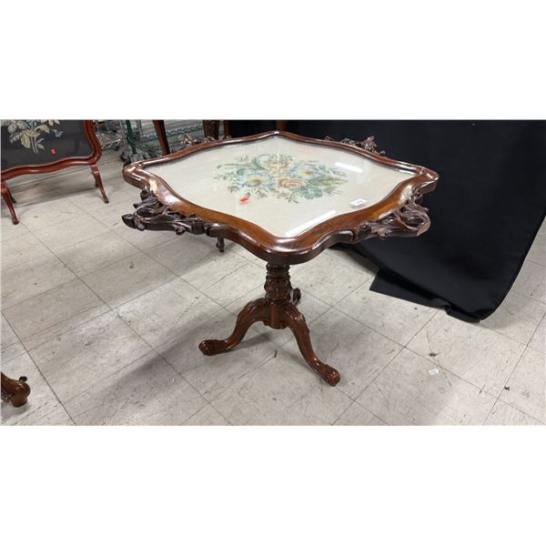 ANTIQUE VICTORIAN PETIT POINT FLIP TOP TABLE