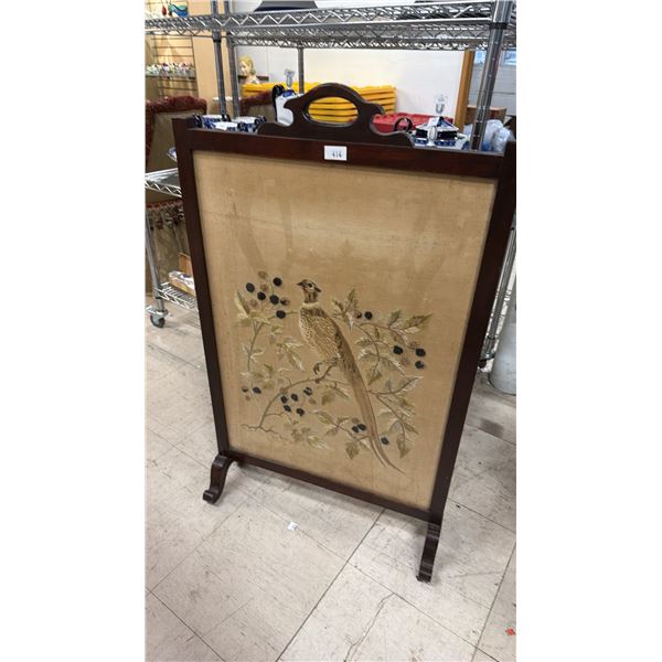 ANTIQUE FIRE SCREEN WITH PHEASANT MOTIF