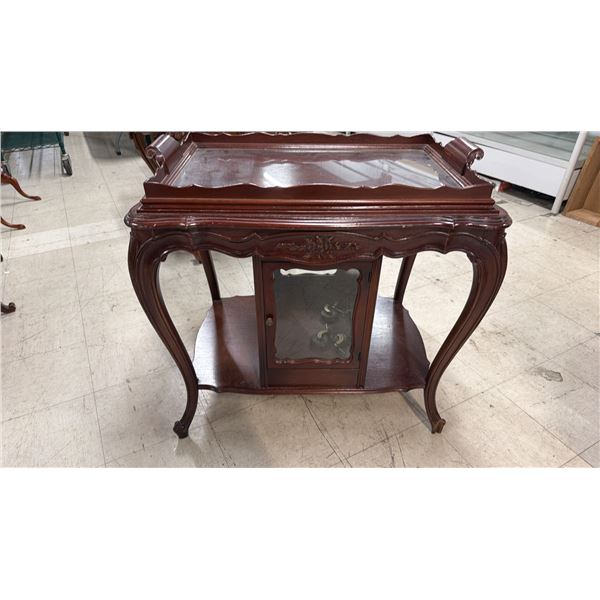ANTIQUE FRENCH MAHOGANY CART WITH REMOVABLE TRAY & CASTER WHEELS