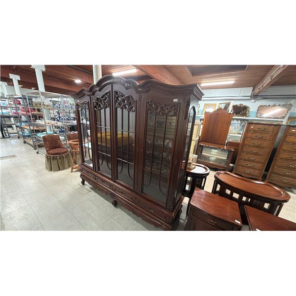 BEAUTIFUL MAHOGANY 4-DOOR 4-DRAWER DISPLAY CABINET APPROX 78"W