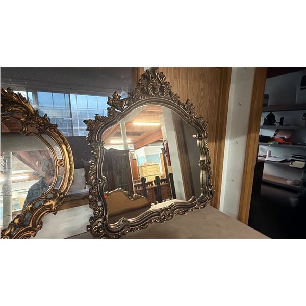 GOLD & BLACK PAINTED ORNATE FRAMED MIRROR 46" X 47"