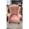 Image 2 : VINTAGE CLAW FOOT CHANNEL BACK DUSTY ROSE ARM CHAIR