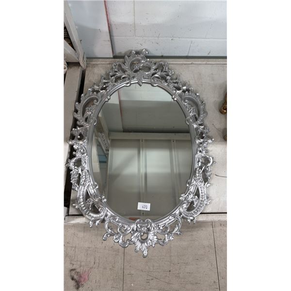 SILVER PAINTED FRAMED MIRROR 29" X 18.5"