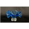 Image 1 : BLUE ART GLASS PEDESTAL BOWL: 6" WIDE