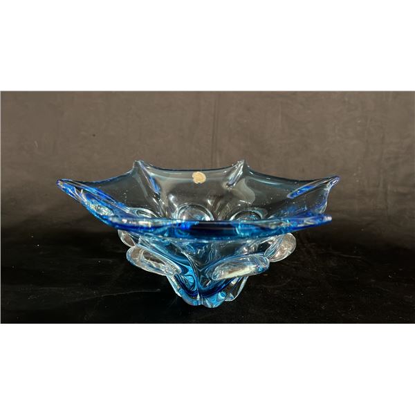 CANADIAN BLUE ART GLASS BOWL: 9" WIDE