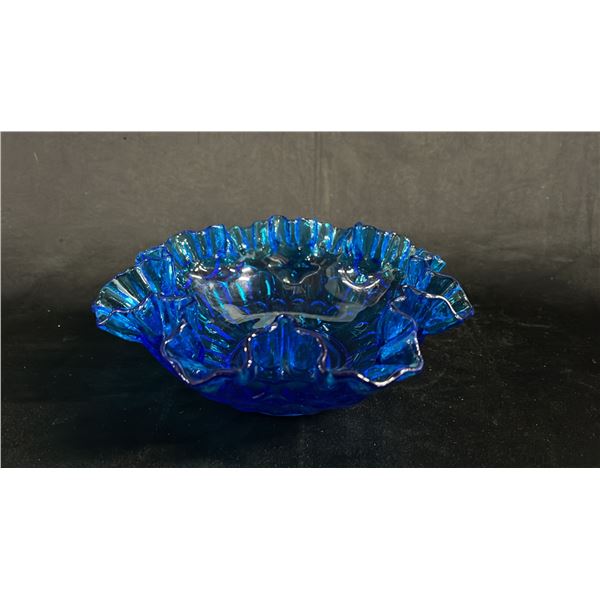 BLUE CRIMP & RUFFLE THUMBPRINT BOWL: 8" WIDE