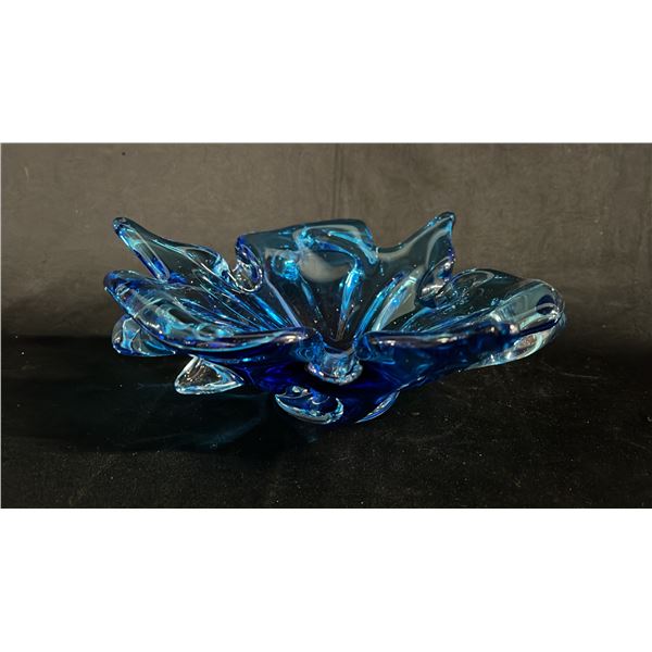 CHALET CANADA BLUE ART GLASS BOWL: 9.5" WIDE