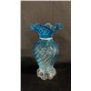 Image 1 : LIGHT BLUE ART GLASS VASE WITH RUFFLED EDGE: 9" TALL