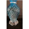 Image 3 : LIGHT BLUE ART GLASS VASE WITH RUFFLED EDGE: 9" TALL