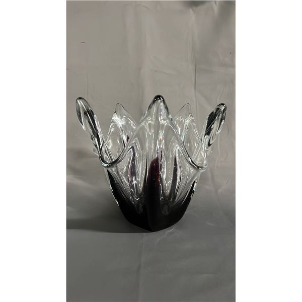 JAPANESE ENCASED PURPLE ART GLASS HANDKERCHIEF BOWL: 8" TALL