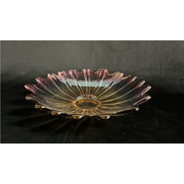 VINTAGE FEDERAL GLASS CELESTIAL MARIGOLD TO PURPLE CENTERPIECE BOWL: 11.5" DIAMETER