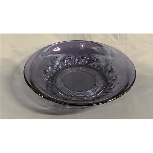 VAL ST. LAMBERT ART DECO AMETHYST NYMPHEA PATTERN ROUND TRAY: 15" DIAMETER