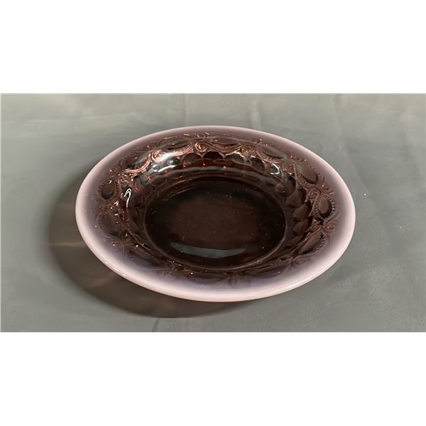 PURPLE ART GLASS SHALLOW BOWL: 8" DIAMETER