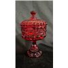 Image 1 : MOSSER GLASS "EYE WINKER" RUBY GLASS COVERED COMPOTE/CANDY DISH: 10.5" TALL