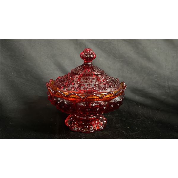 VINTAGE FENTON HOBNAIL AMBERGINA GLASS CANDY DISH:  6.5" TALL