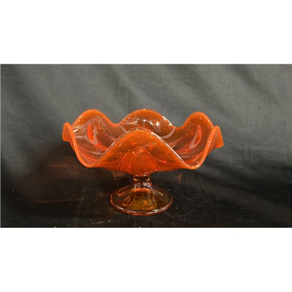 VINTAGE VIKING GLASS AMBERGINA 6-PETAL PEDESTAL BOWL: 9" WIDE