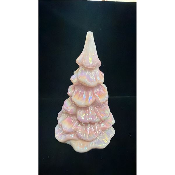 PINK IRIDESCENT CARNIVAL GLASS TREE: 6.5" TALL - POSSIBLY MOSSER