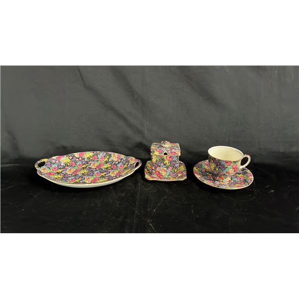 ROYAL WINTON GRIMWADES "HAZEL" CHINTZ TEA CUP, SAUCER, OVAL SERVING TRAY & SUGAR BOWL