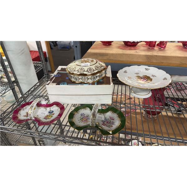 4 PIECES OF LIMOGES CHINA: DESERT TRAY, (2) RECTANGULAR BASKETS & LIDDED DISH