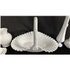 Image 3 : (7) PIECES OF ASSORTED MILK GLASS: VASES, BASKET & PLATES - SOME HOBNAIL