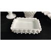 Image 5 : (7) PIECES OF ASSORTED MILK GLASS: VASES, BASKET & PLATES - SOME HOBNAIL