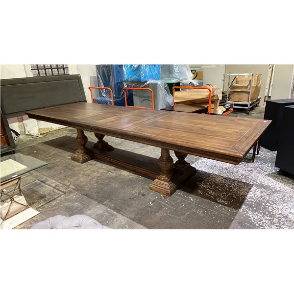 RESTORATION HARDWARE DINING TABLE WITH 2 18" LEAVES 130.5" X 45" X 30"  WITH LEAVES IN & 8FT