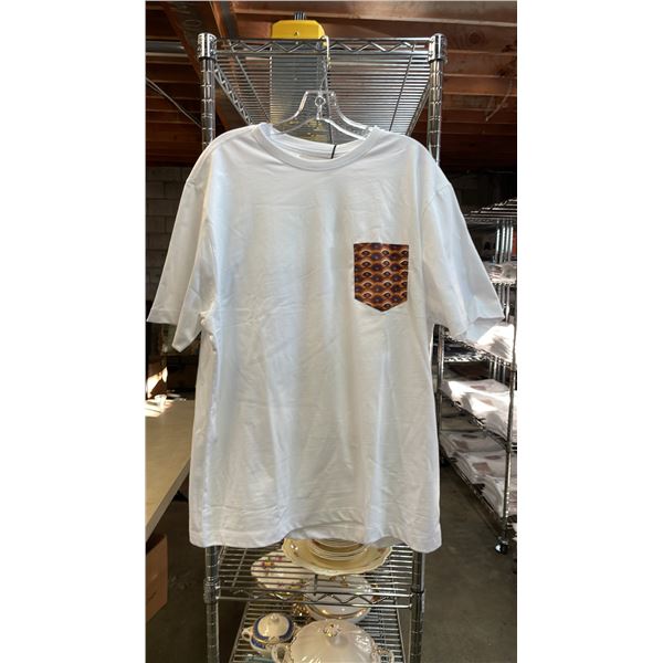 *NEW* (10) RED PEARL DESIGNER POCKETED T-SHIRTS SIZE M (WHITE)
