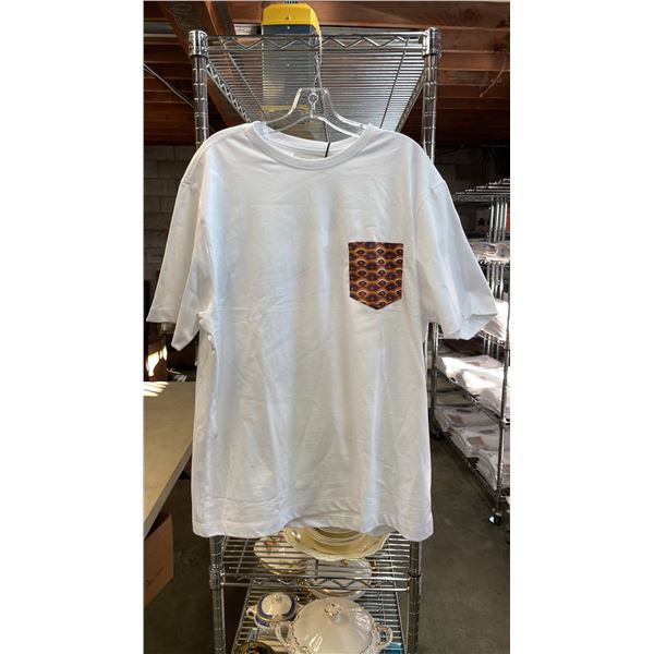 *NEW* (9) RED PEARL DESIGNER POCKETED T-SHIRTS SIZE L (WHITE)
